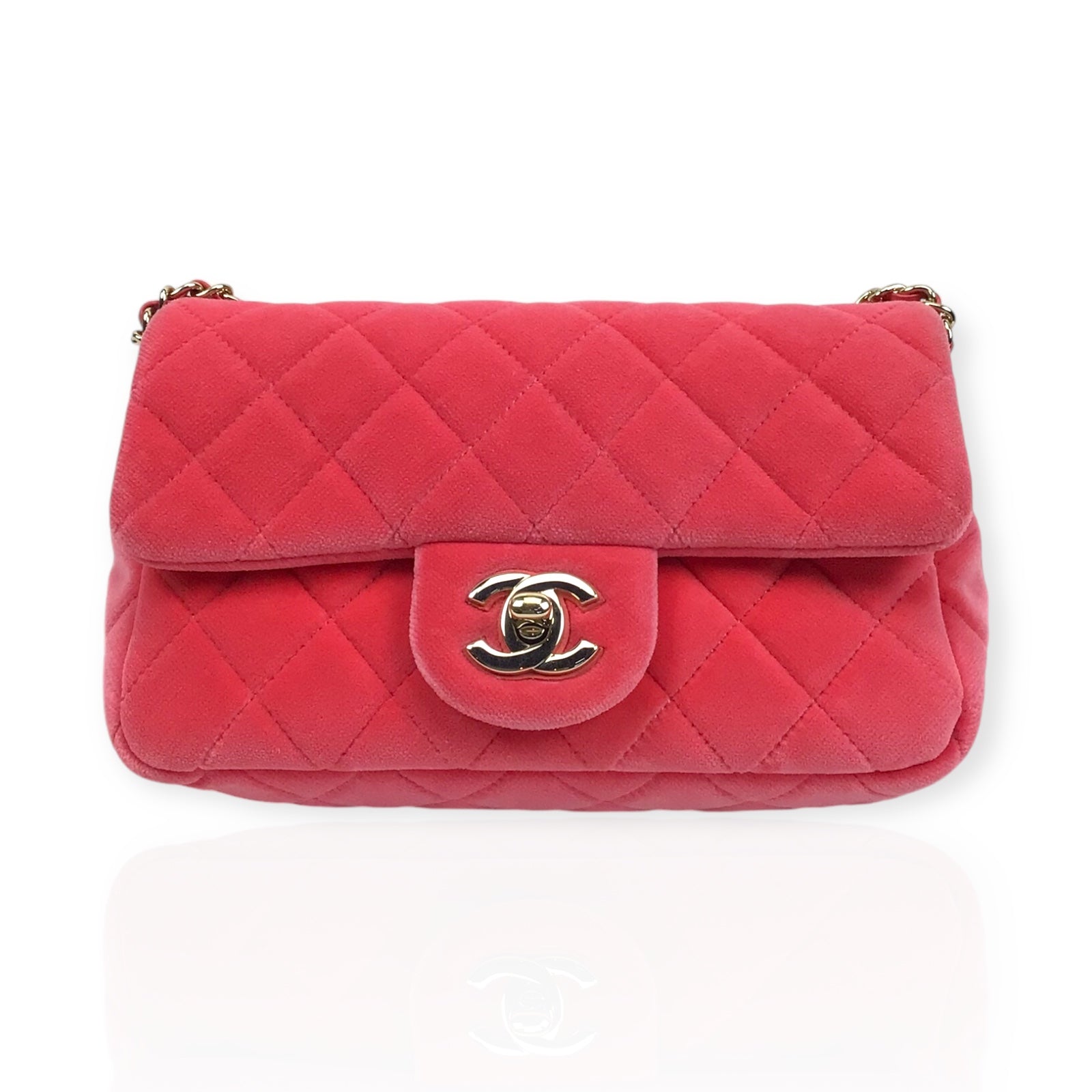 Chanel Mini Pearl Crush Flap - Pink Velvet Quilted Mini Rectangle Handbag