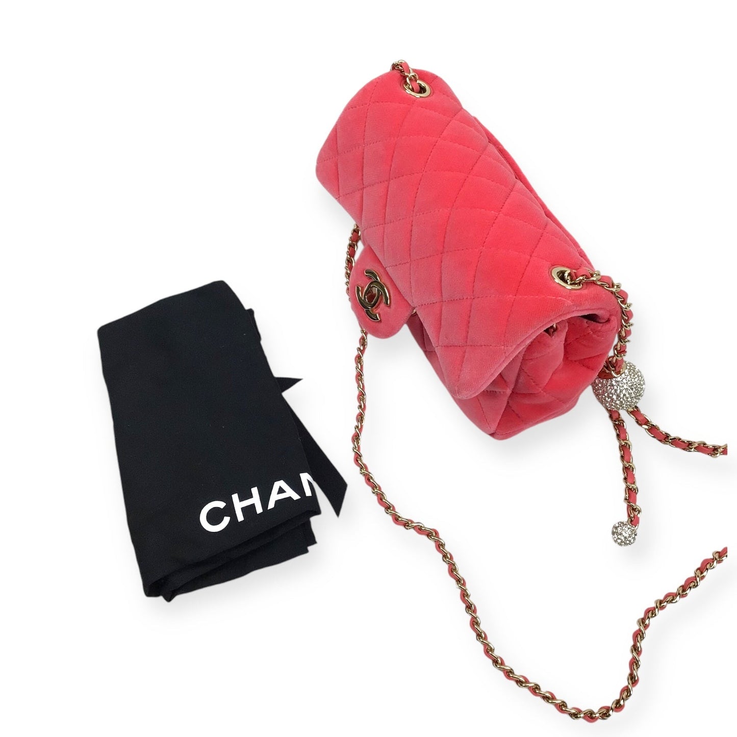 Chanel Mini Pearl Crush Flap - Pink Velvet Quilted Mini Rectangle Handbag