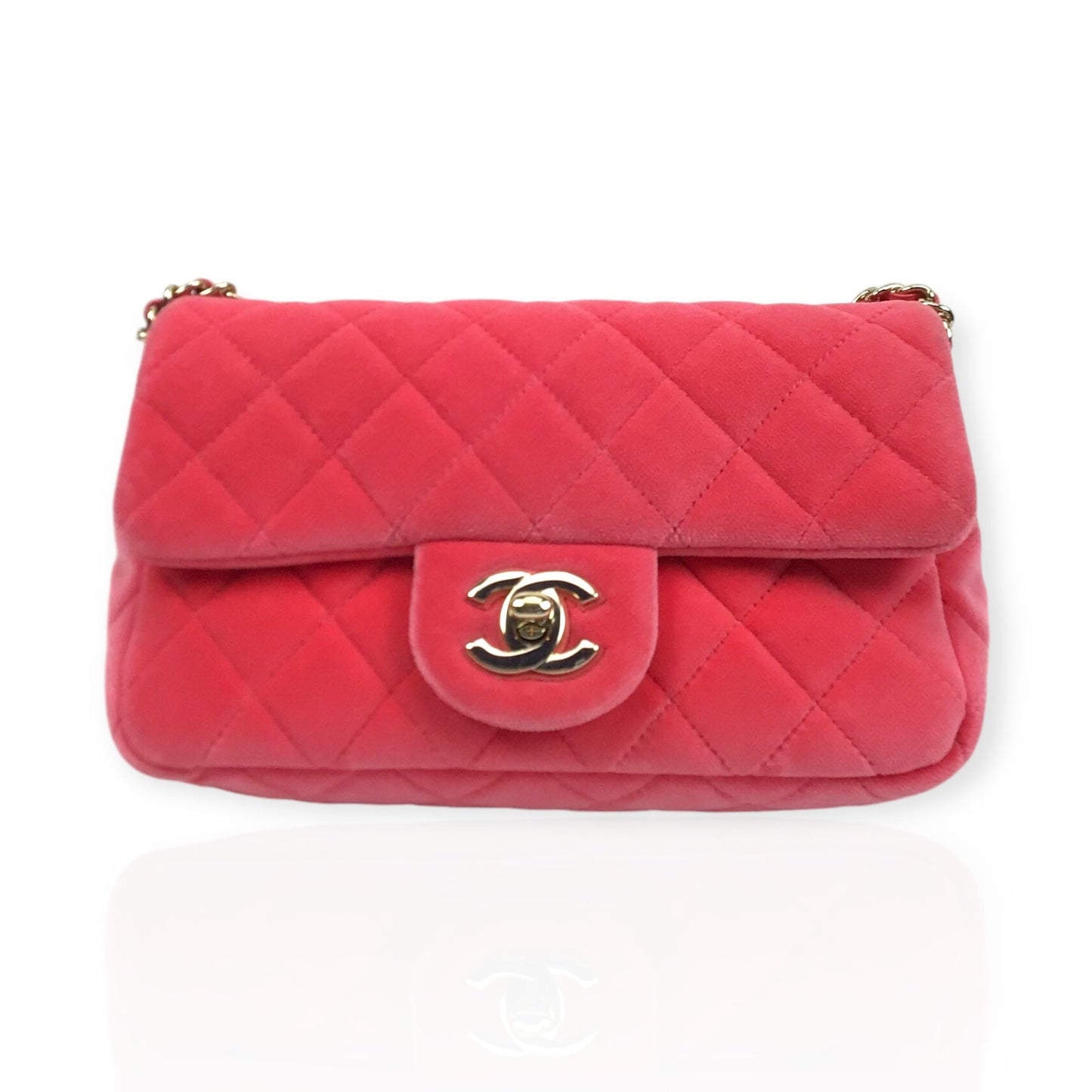 Chanel Mini Pearl Crush Flap - Pink Velvet Quilted Mini Rectangle Handbag