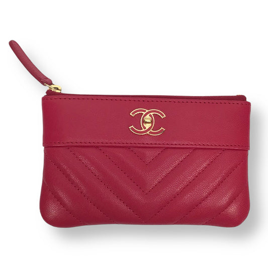 Chanel Pink Chevron Caviar Cosmetic Pouch w/Gold CC Turn Lock