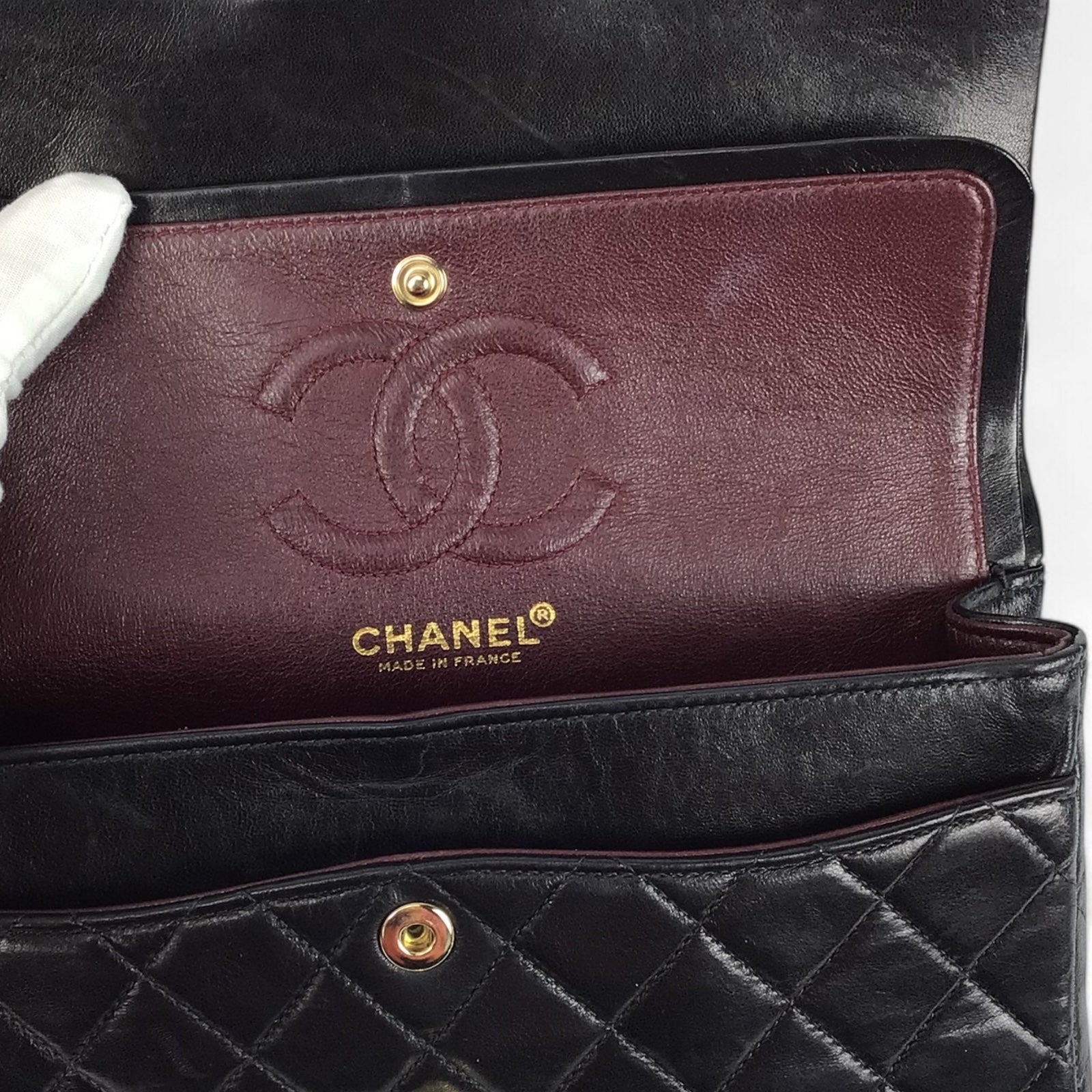 Chanel Small Double Flap Black Lambskin Leather Handbag with Gold Hardware