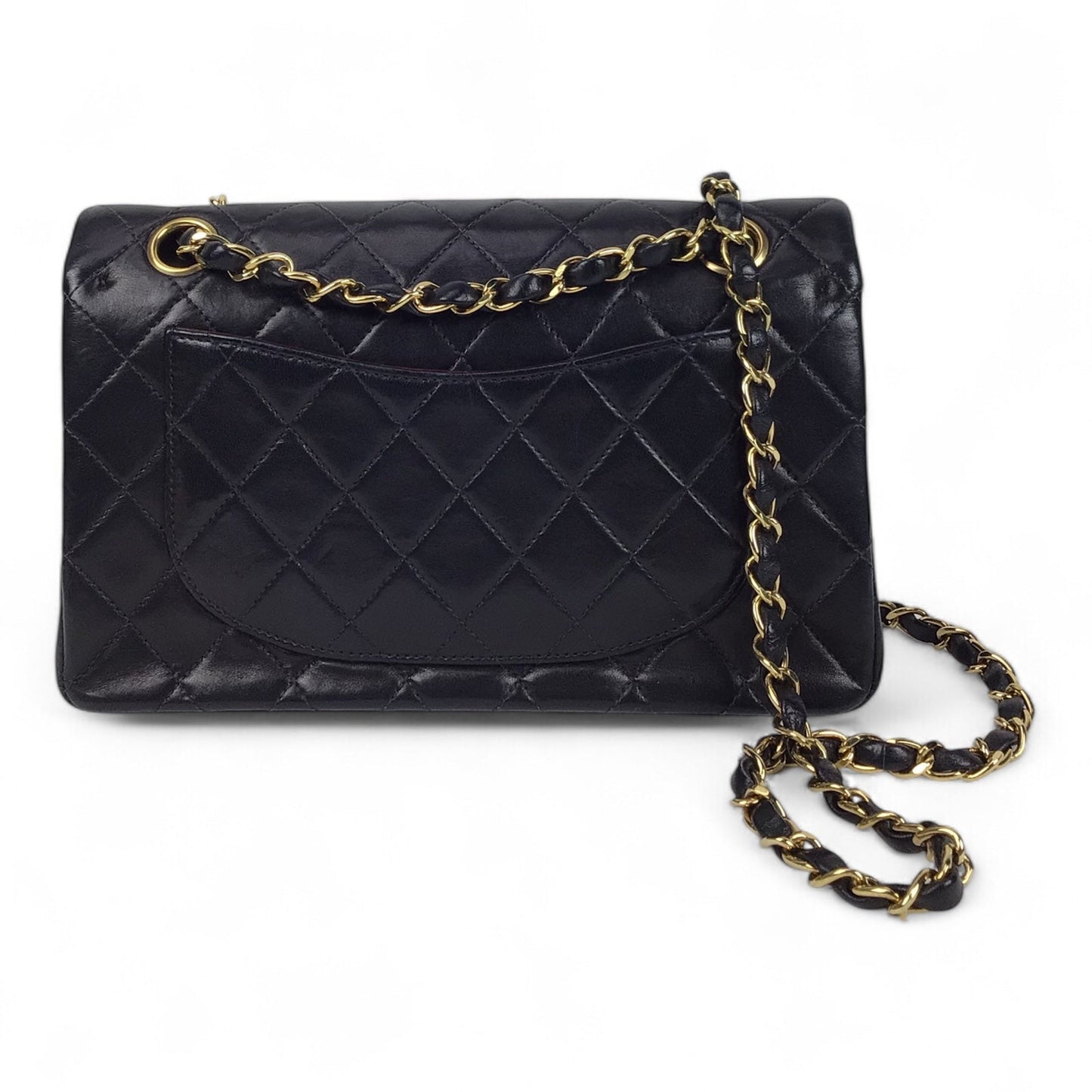 Chanel Small Double Flap Black Lambskin Leather Handbag with Gold Hardware