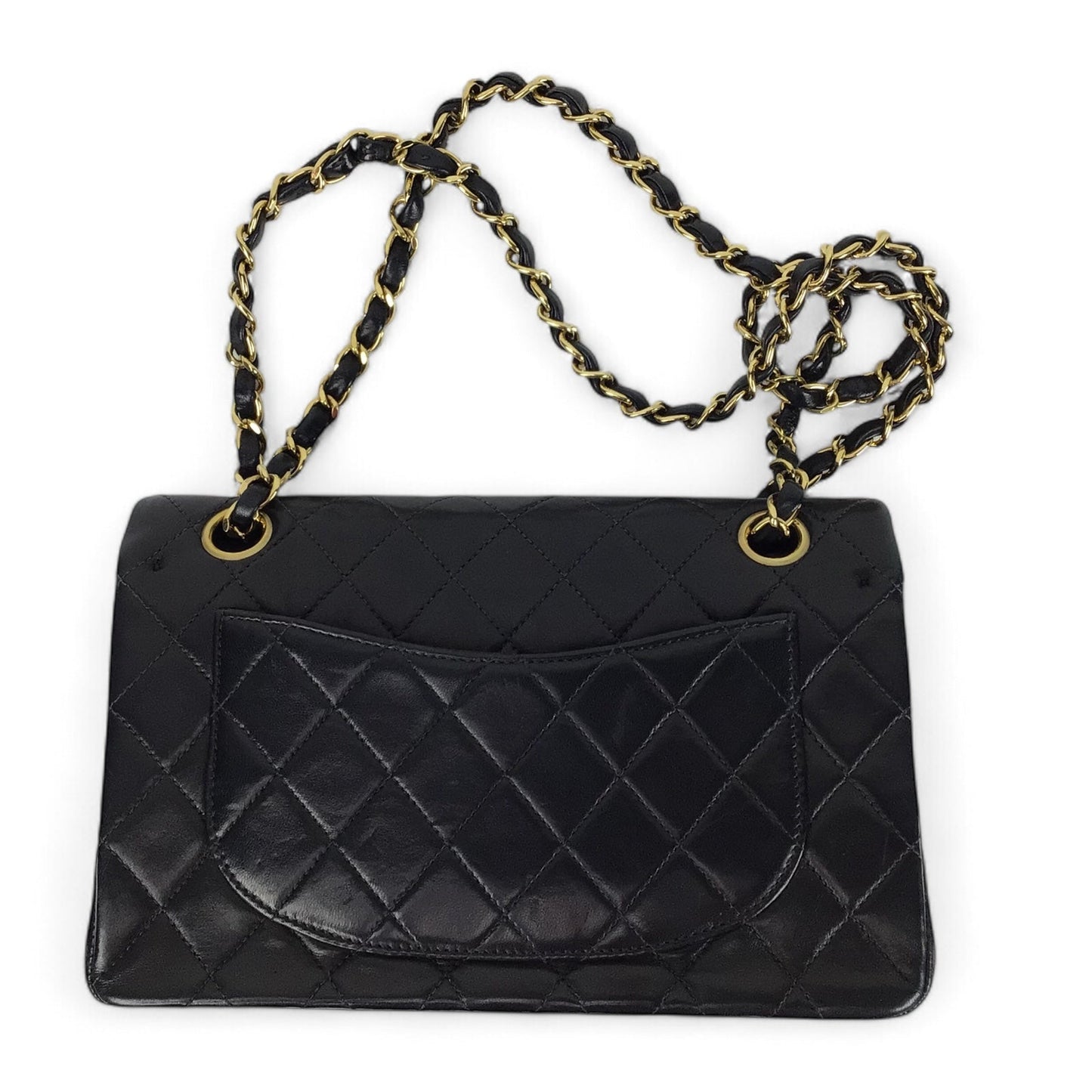 Chanel Small Double Flap Black Lambskin Leather Handbag with Gold Hardware