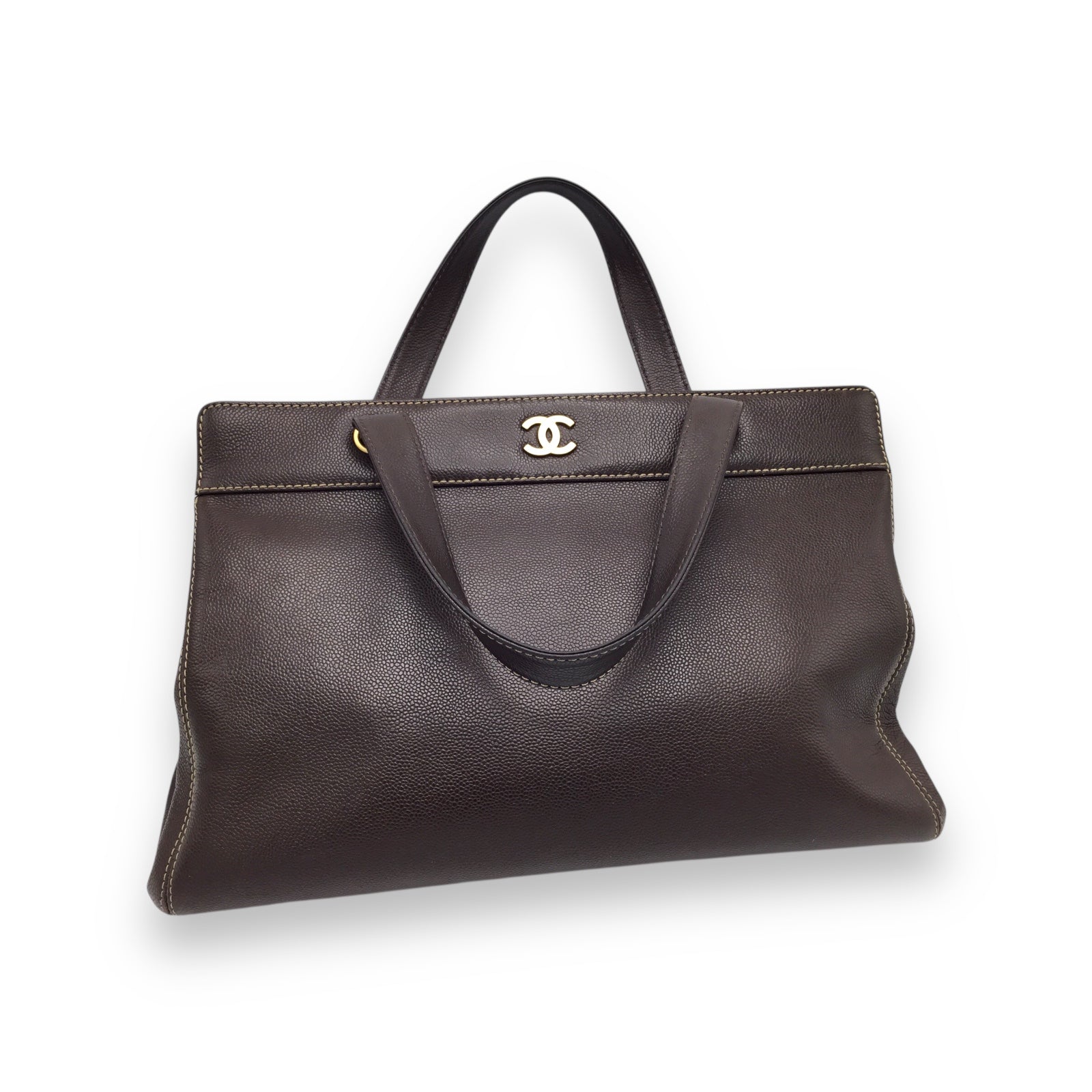 Chanel Tote Designer Handbag Chocolate Brown Caviar Leather