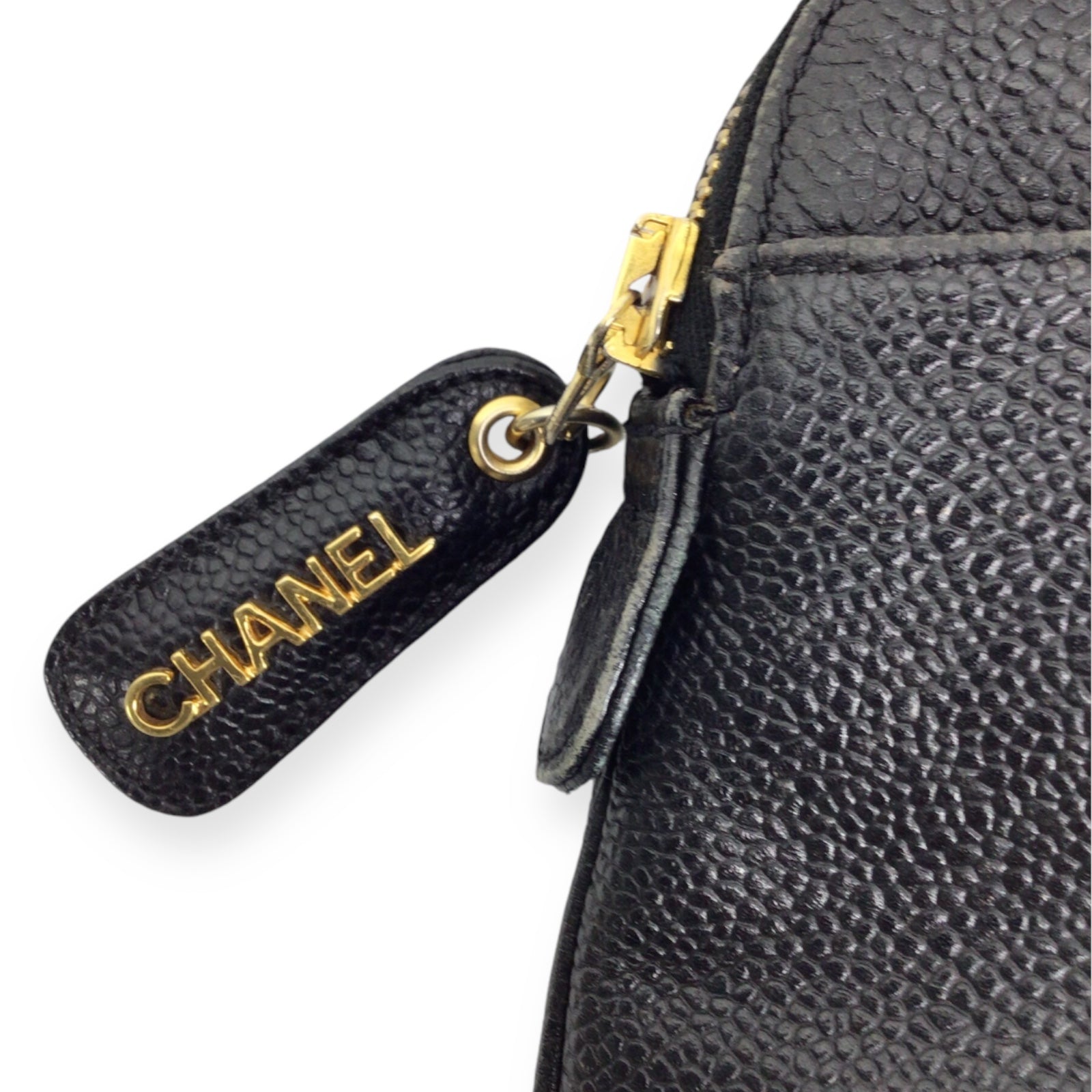 Chanel Vintage Black Caviar Leather CC Logo Shopping Tote