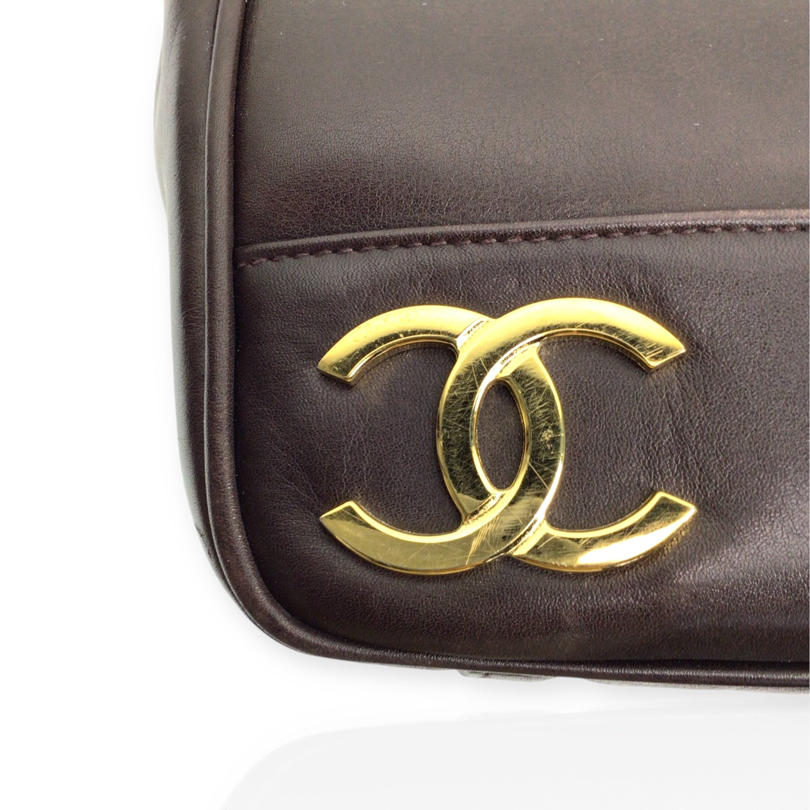 Chanel Vintage CC Dark Brown Leather Shoulder Bag Gold Hardware