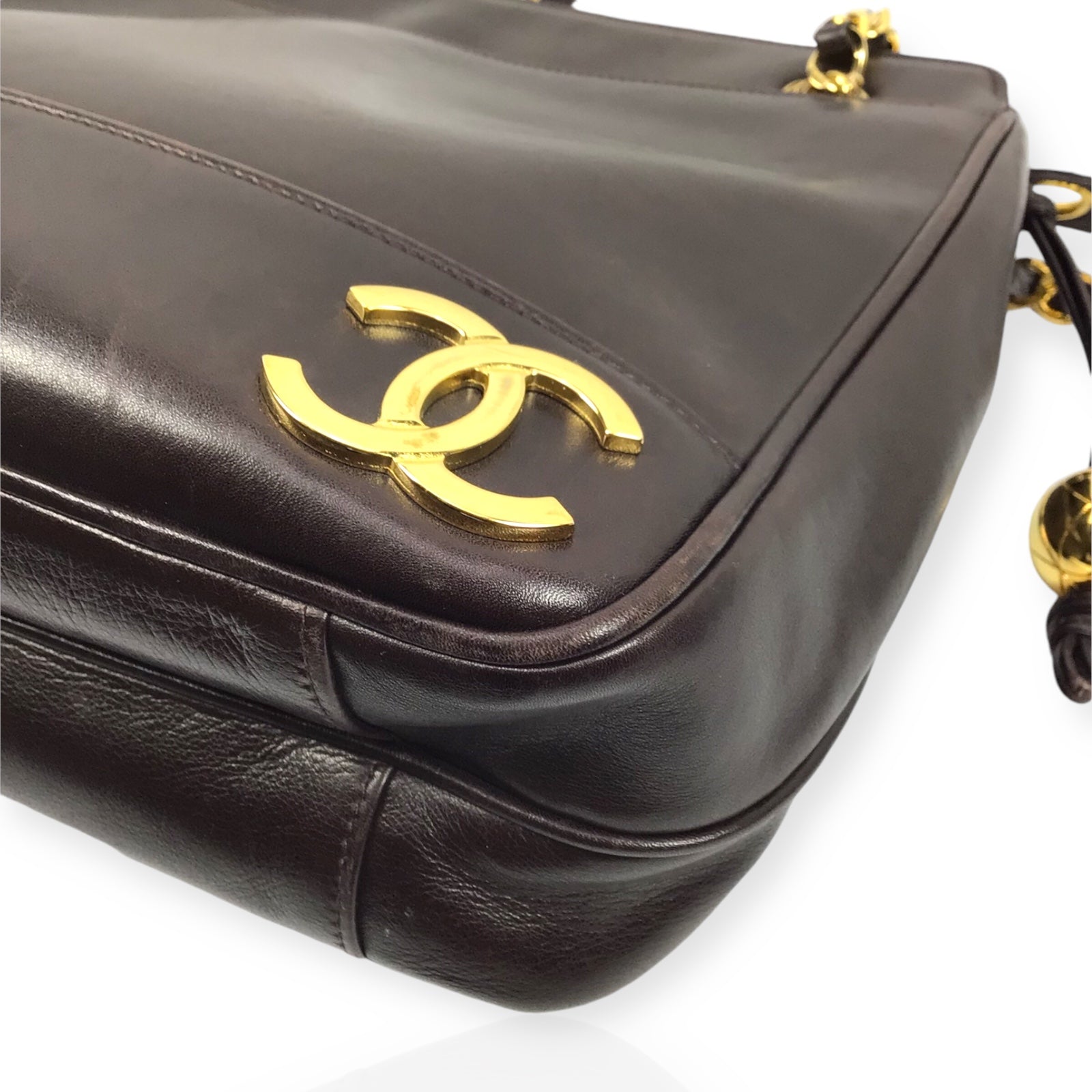 Chanel Vintage CC Dark Brown Leather Shoulder Bag Gold Hardware