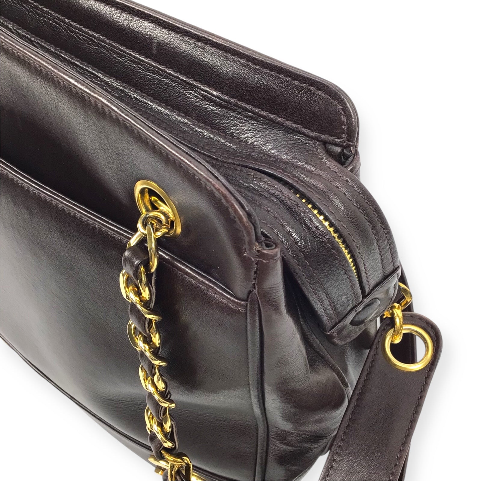 Chanel Vintage CC Dark Brown Leather Shoulder Bag Gold Hardware