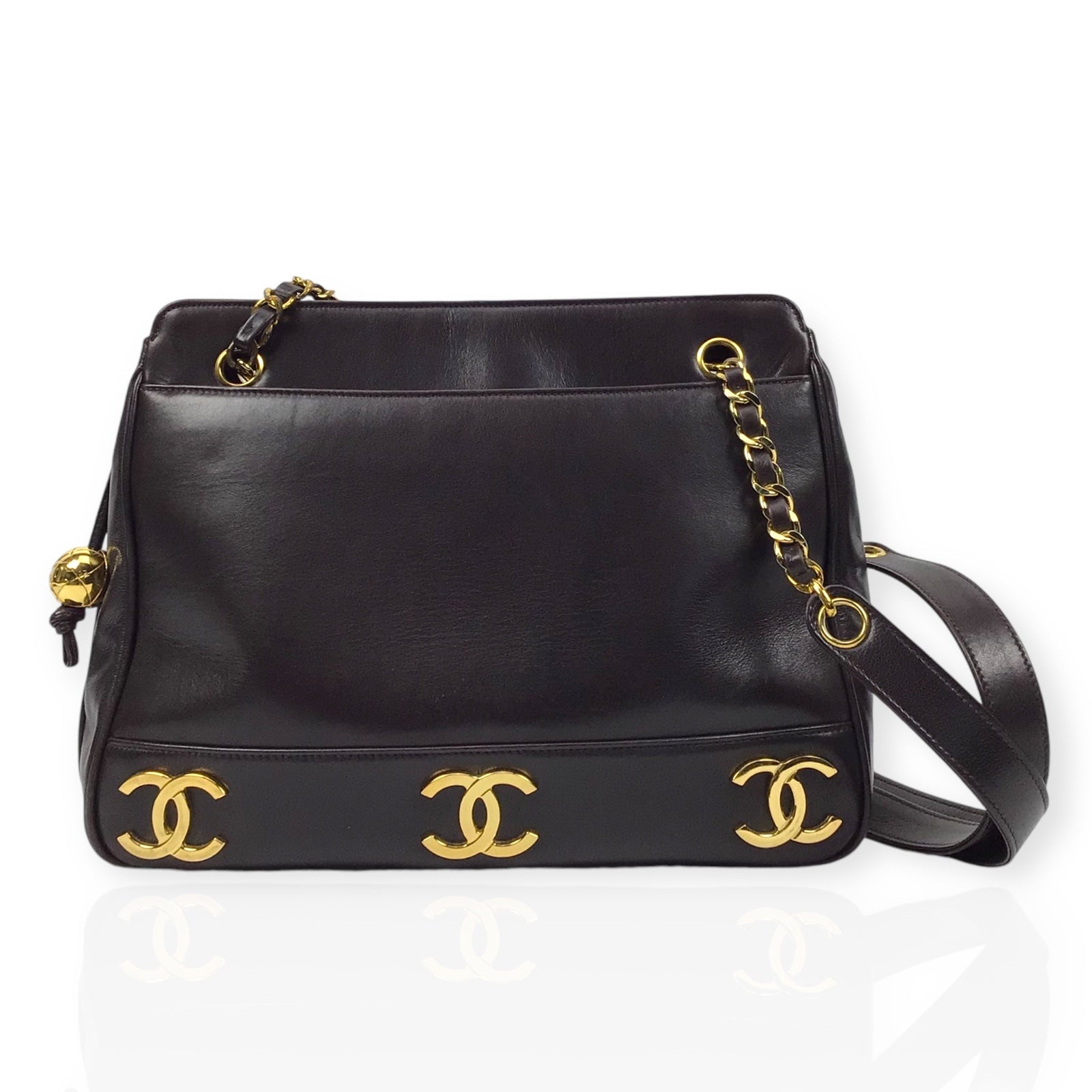 Chanel Vintage CC Dark Brown Leather Shoulder Bag Gold Hardware