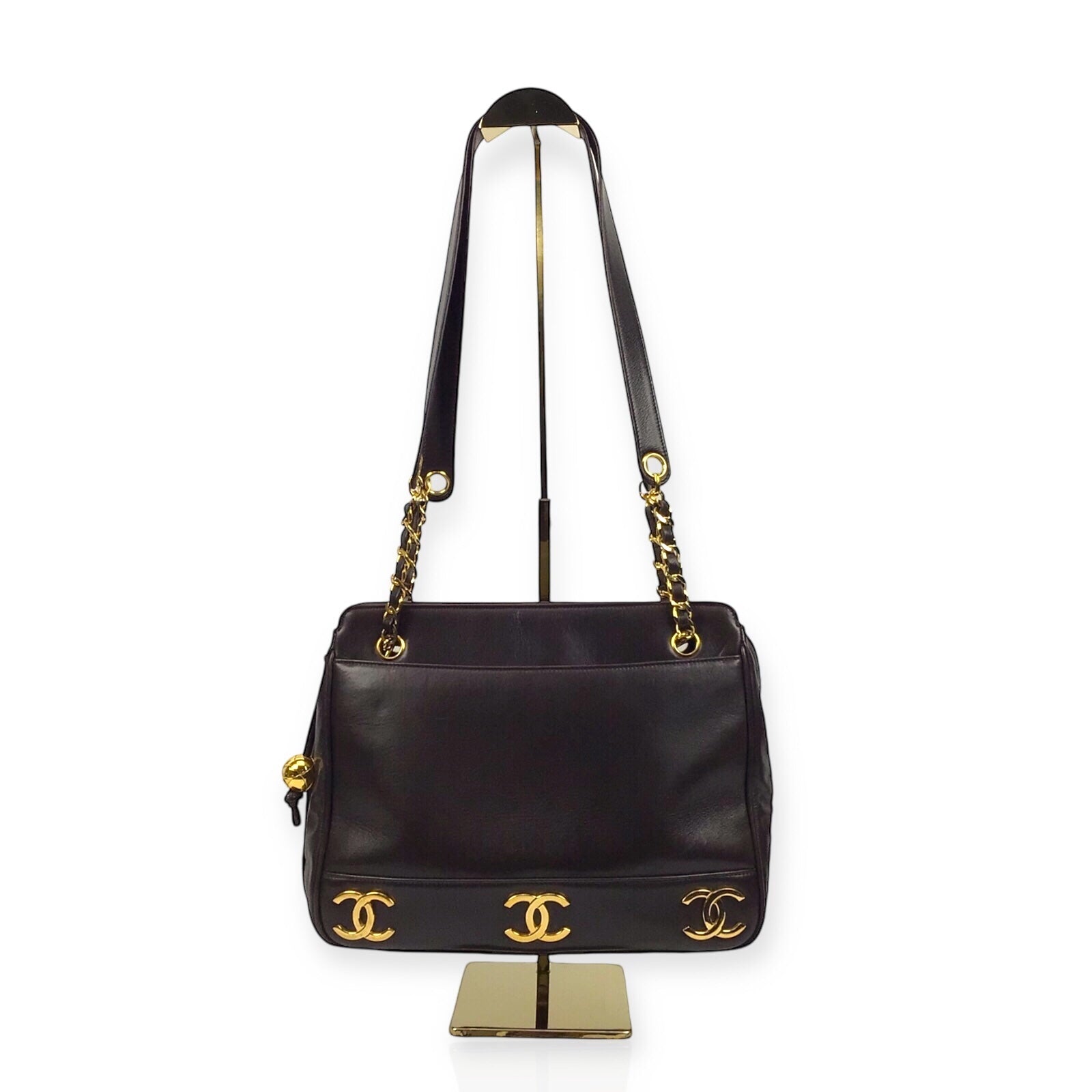 Chanel Vintage CC Dark Brown Leather Shoulder Bag Gold Hardware