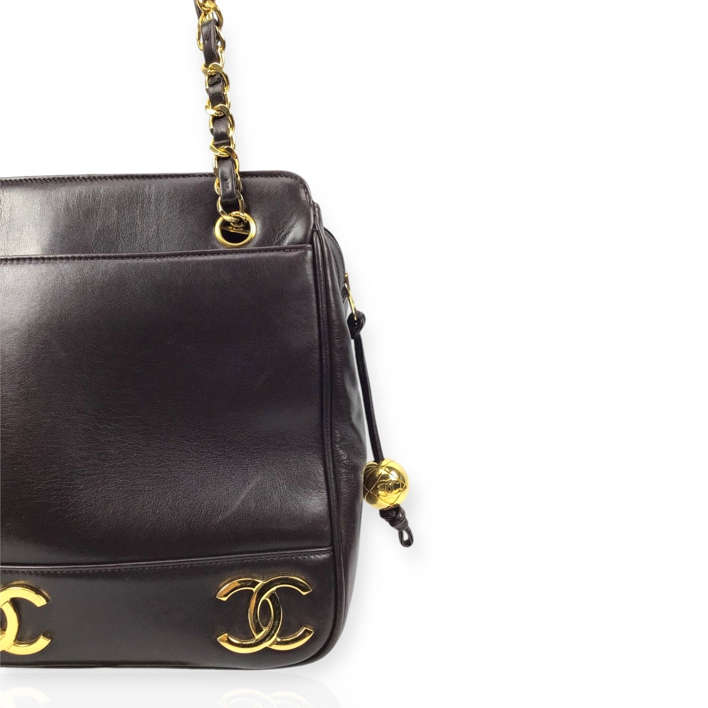 Chanel Vintage CC Dark Brown Leather Shoulder Bag Gold Hardware