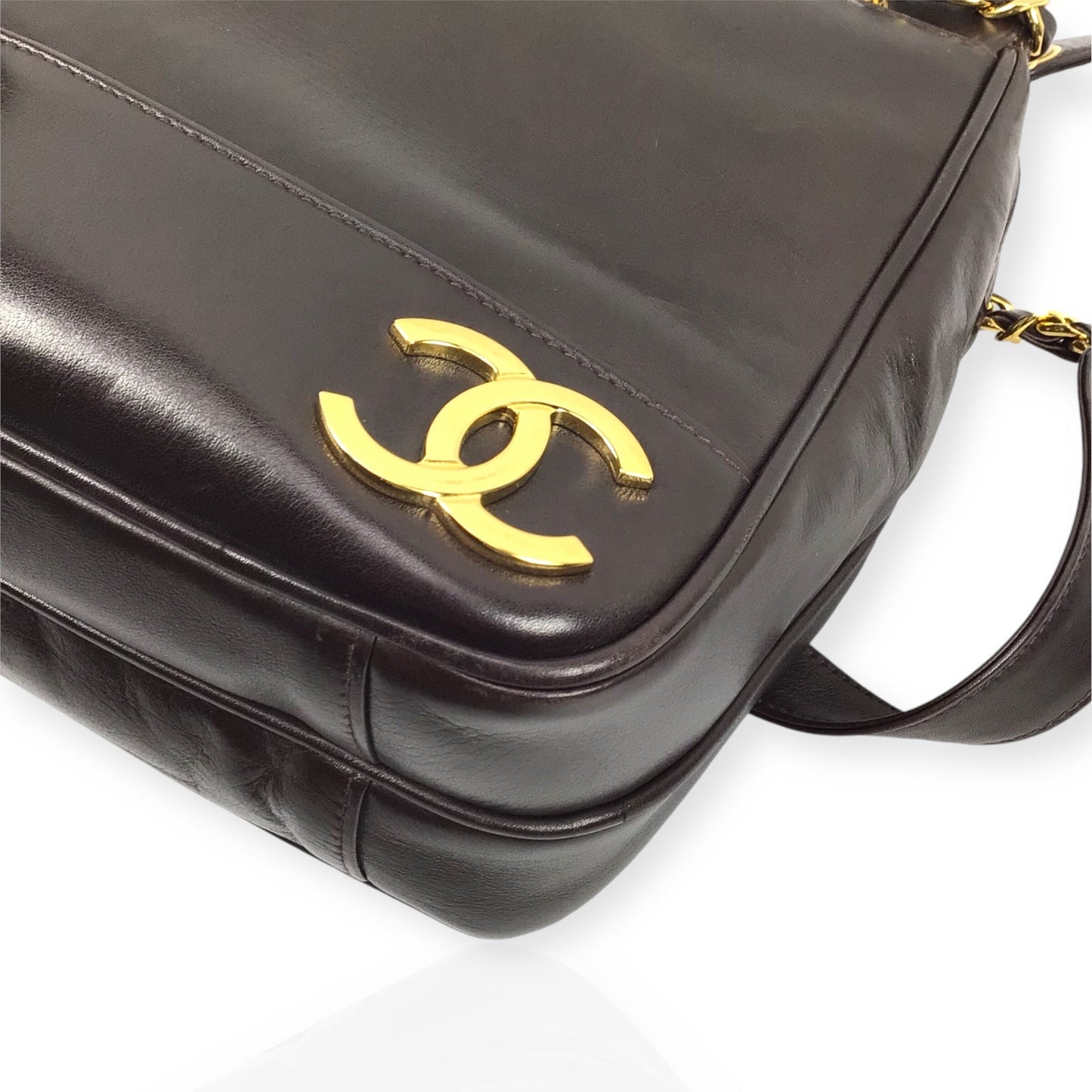 Chanel Vintage CC Dark Brown Leather Shoulder Bag Gold Hardware