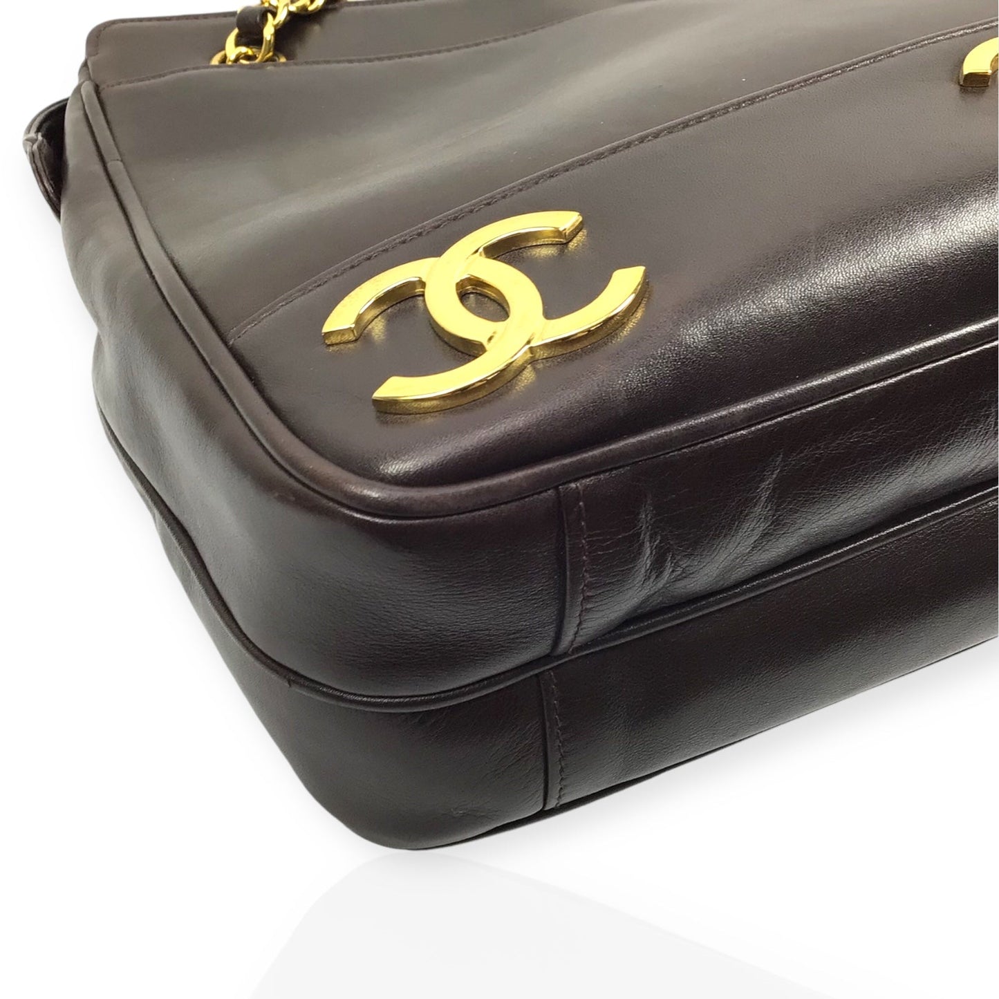 Chanel Vintage CC Dark Brown Leather Shoulder Bag Gold Hardware