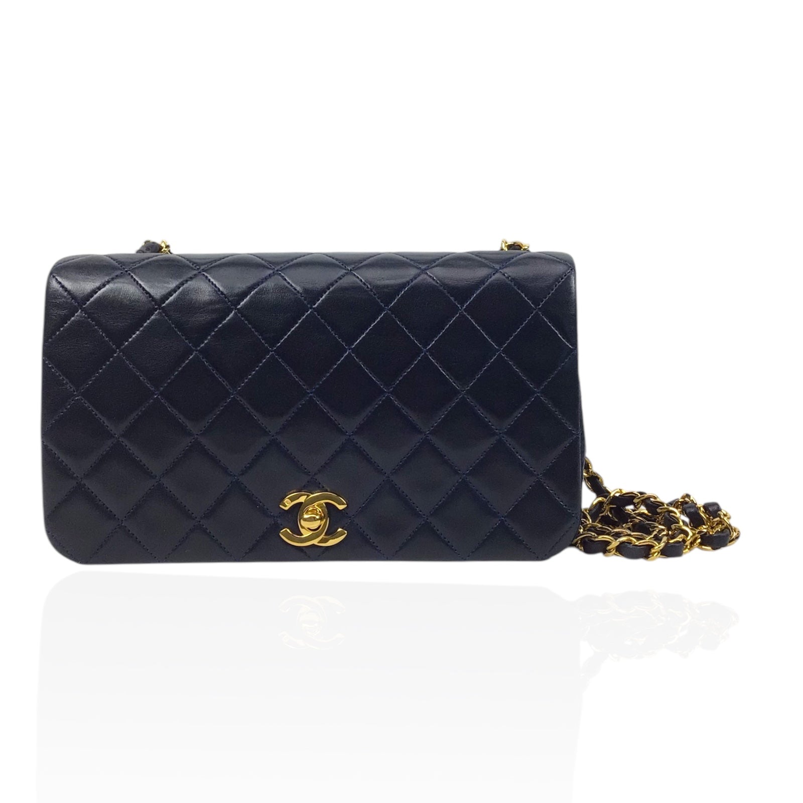 Chanel Vintage Classic Single Flap Navy Lambskin 24K Gold Hardware