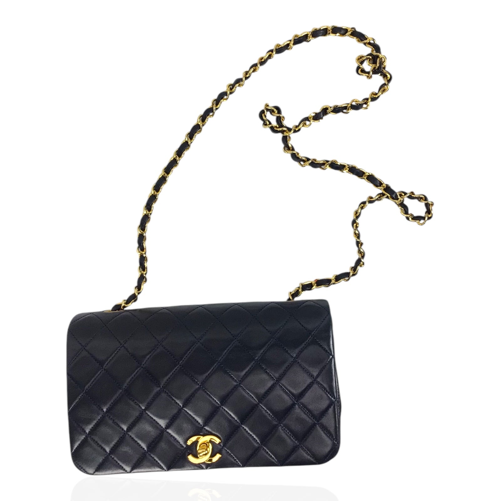 Chanel Vintage Classic Single Flap Navy Lambskin 24K Gold Hardware