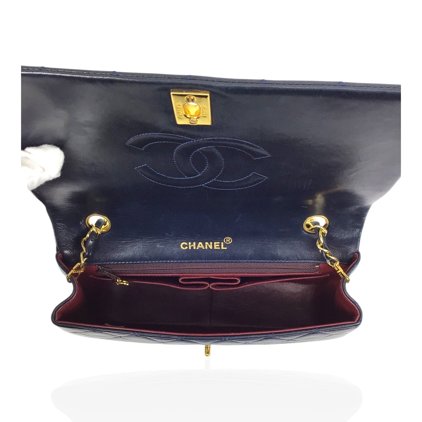 Chanel Vintage Classic Single Flap Navy Lambskin 24K Gold Hardware