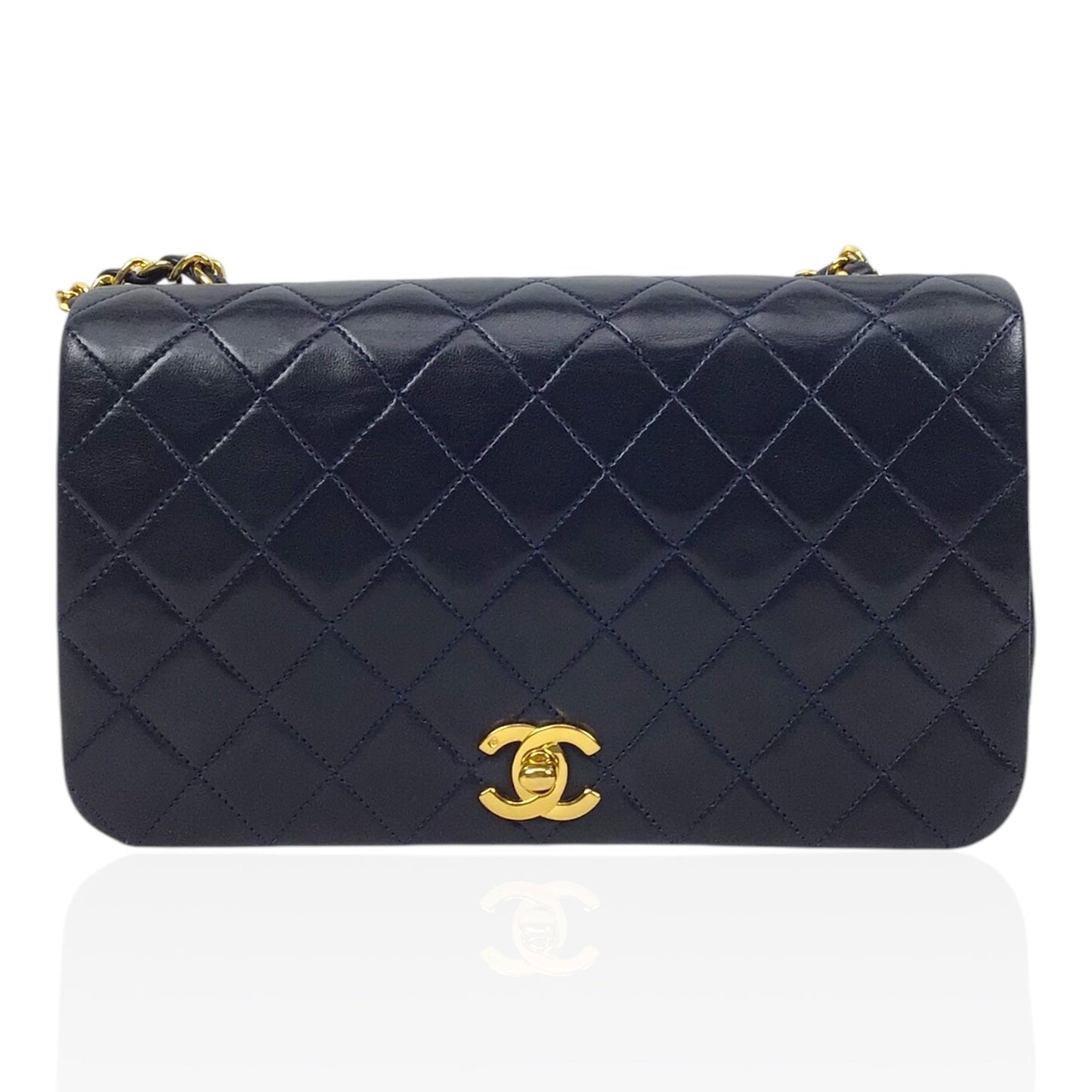 Chanel Vintage Classic Single Flap Navy Lambskin 24K Gold Hardware