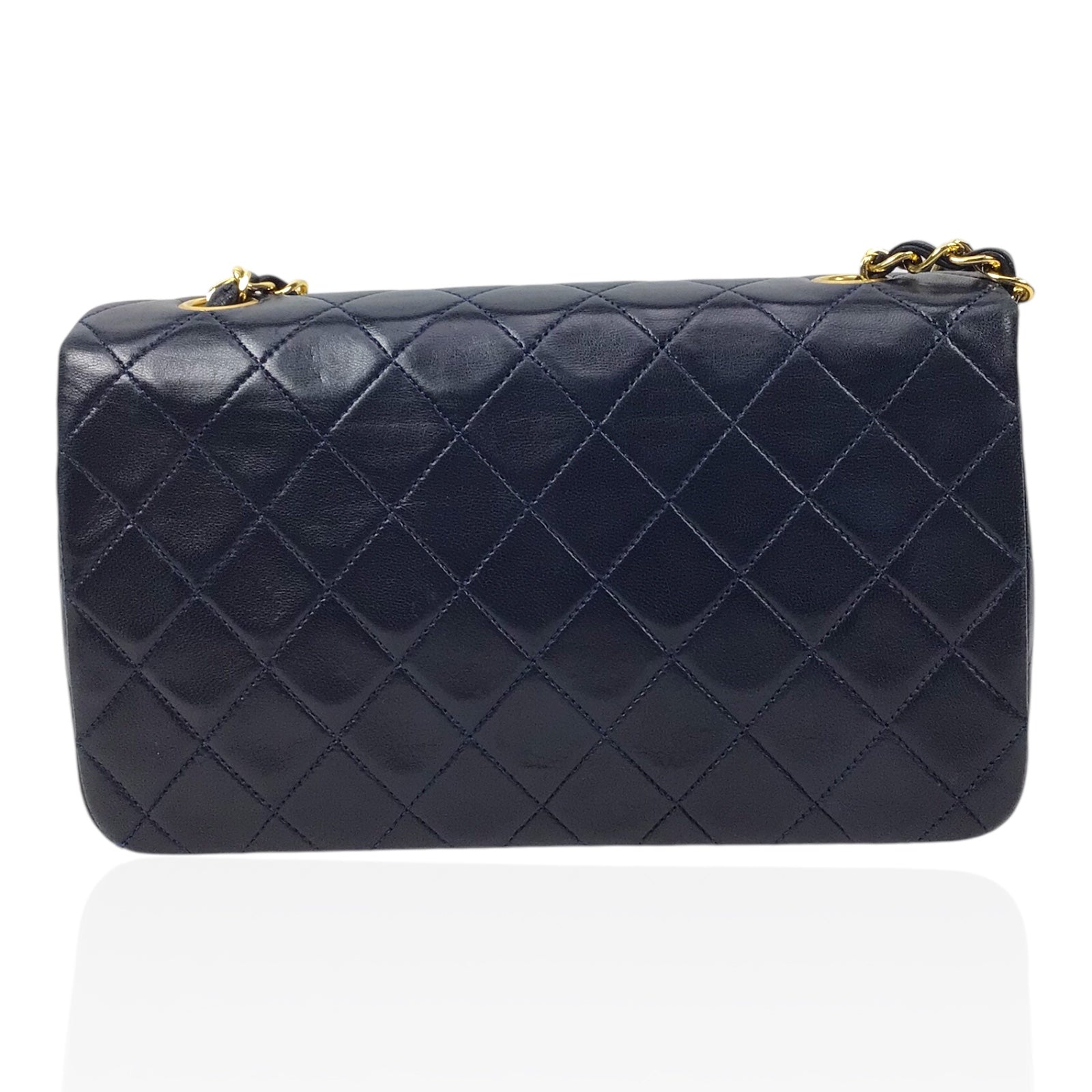 Chanel Vintage Classic Single Flap Navy Lambskin 24K Gold Hardware