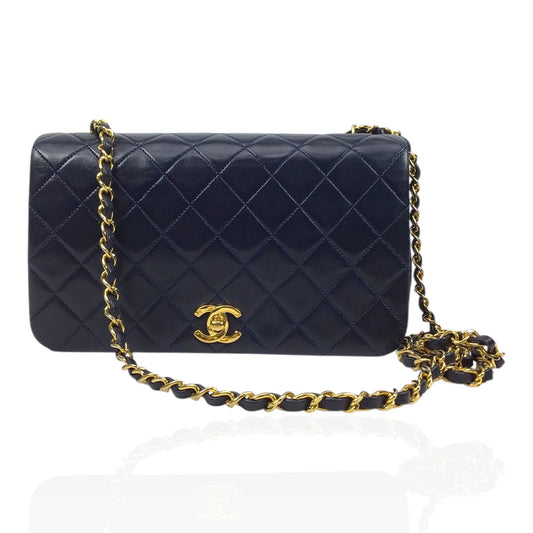 Chanel Vintage Classic Single Flap Navy Lambskin 24K Gold Hardware