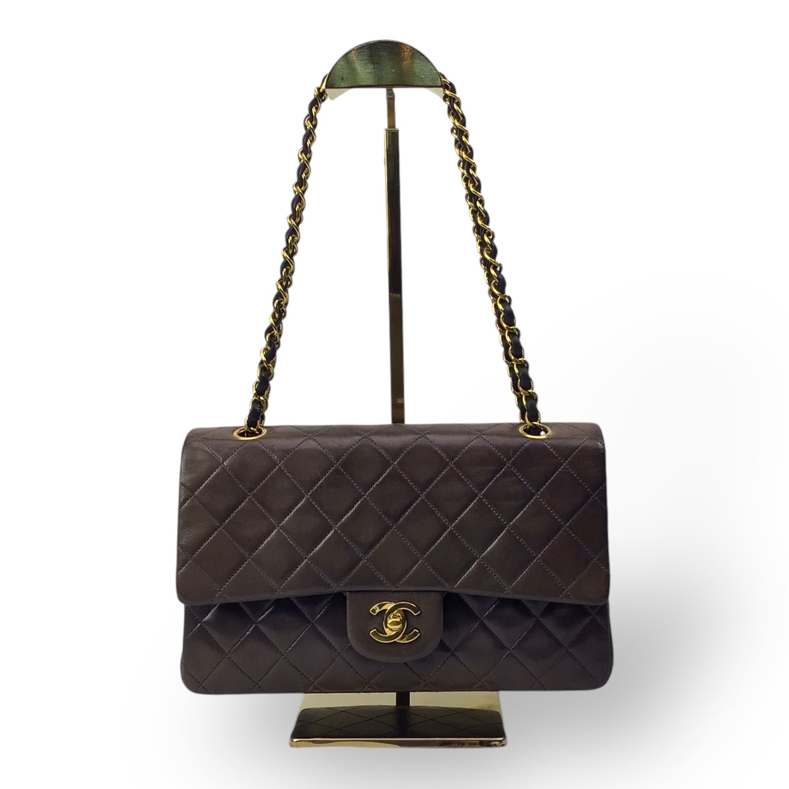 Chanel Vintage Double Flap Bag - Dark Brown Lambskin & 24K Gold-Plated Hardware