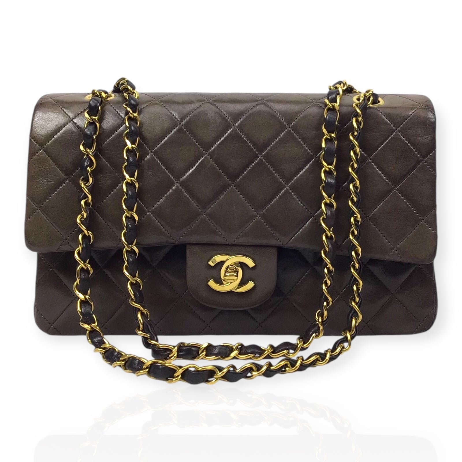 Chanel Vintage Double Flap Bag - Dark Brown Lambskin & 24K Gold-Plated Hardware