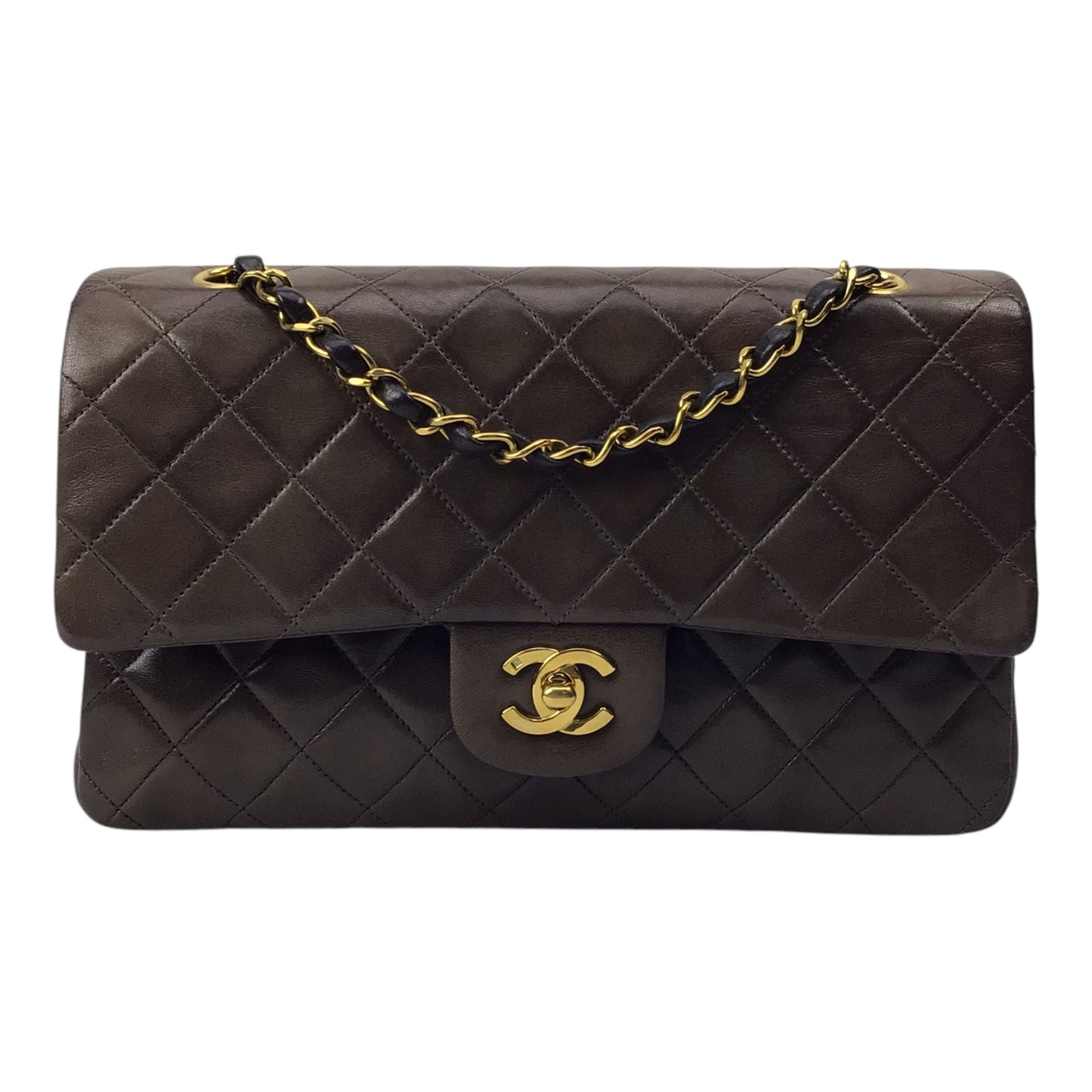 Chanel Vintage Double Flap Bag - Dark Brown Lambskin & 24K Gold-Plated Hardware