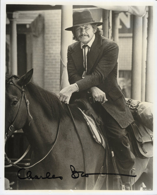 Charles Bronson Signed Photo 8x10 B&W on Horseback