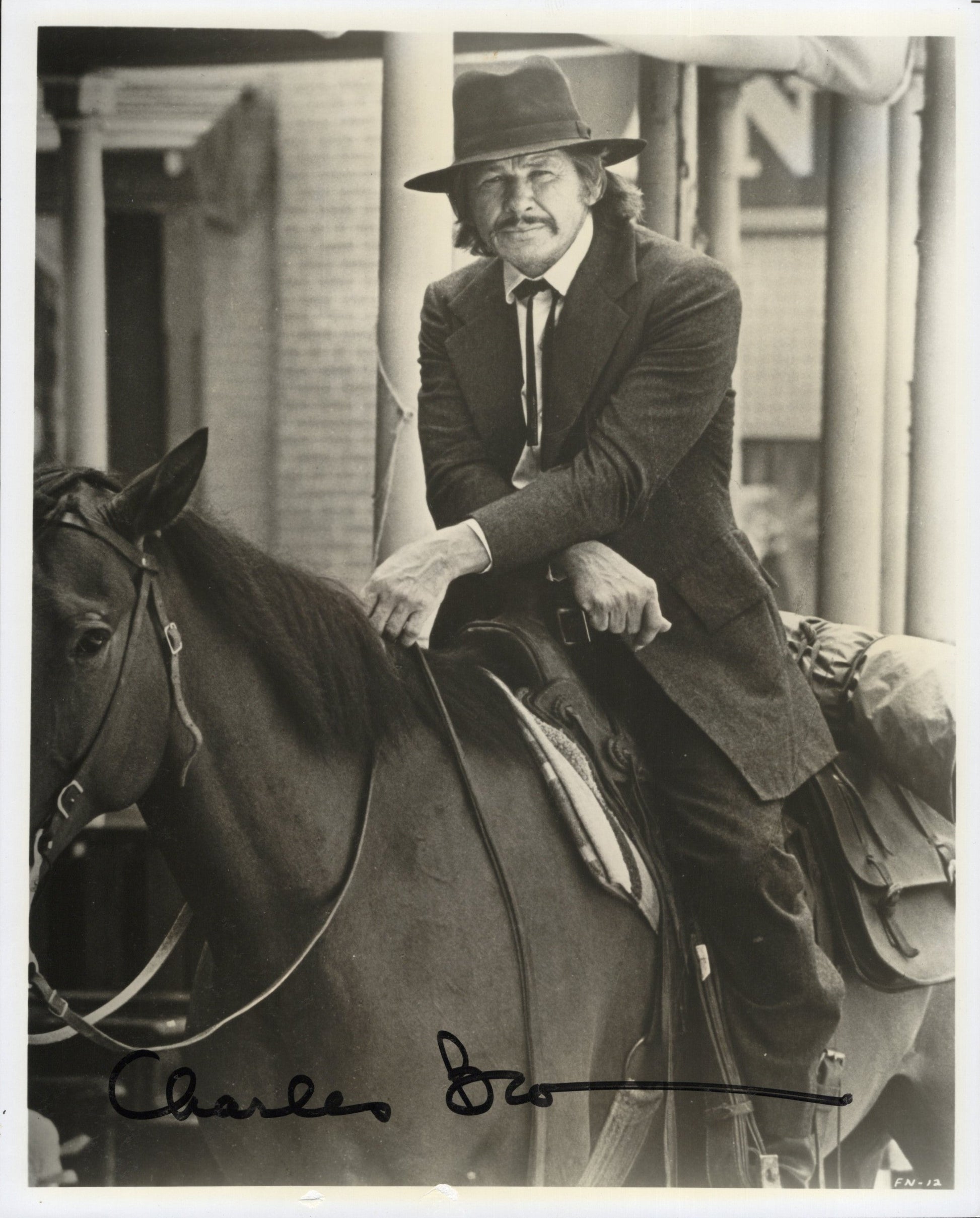 Charles Bronson Signed Photo B&W 8x10, Charles Bronson Autograph on Horse