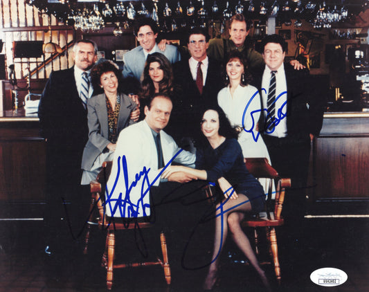 Cheers Signed Photo 8x10, Kelsey Grammer, Bebe Neuwirth, and George Wendt Signatures, Unique Autograph Cast Photo of Cheers, JSA and PSA Letter Double Certified Authentic UU42402