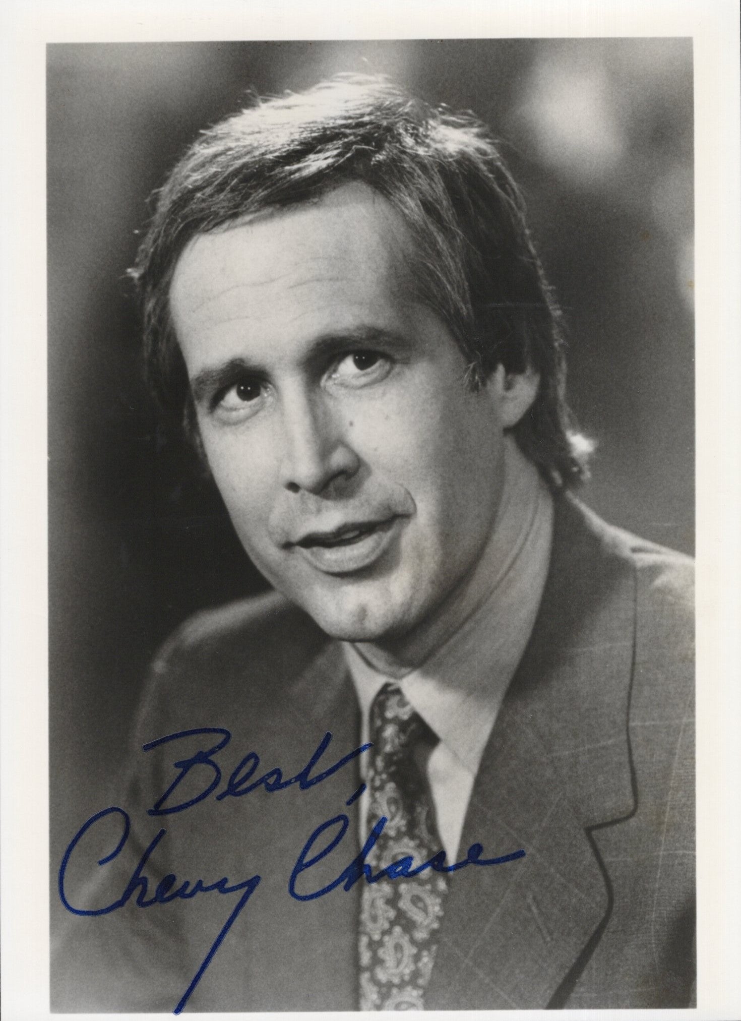 Chevy Chase Signed Photo 5x7 B&W Head Shot Personalized "Best", Chevy Chase Autograph