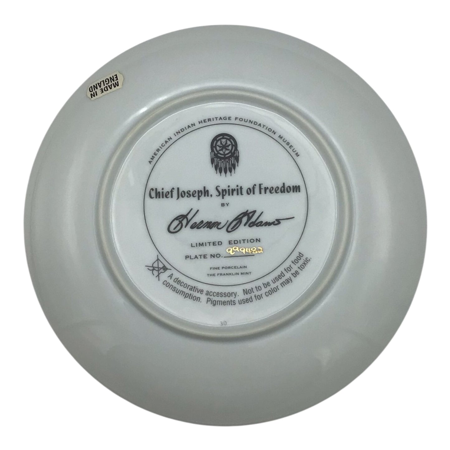 Chief Joseph Spirit of Freedom Limited Edition Porcelain Plate by Hermon Adams