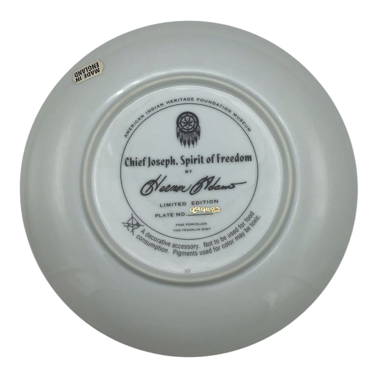 Chief Joseph Spirit of Freedom Limited Edition Porcelain Plate by Hermon Adams