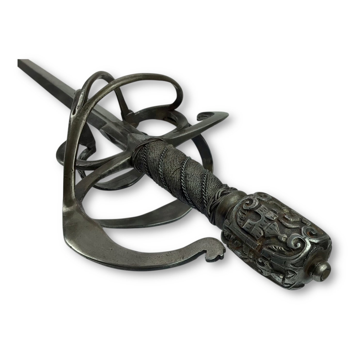 Chiseled Swept-Hilt Rapier - Damascus Blade and ornate Gold Inlays
