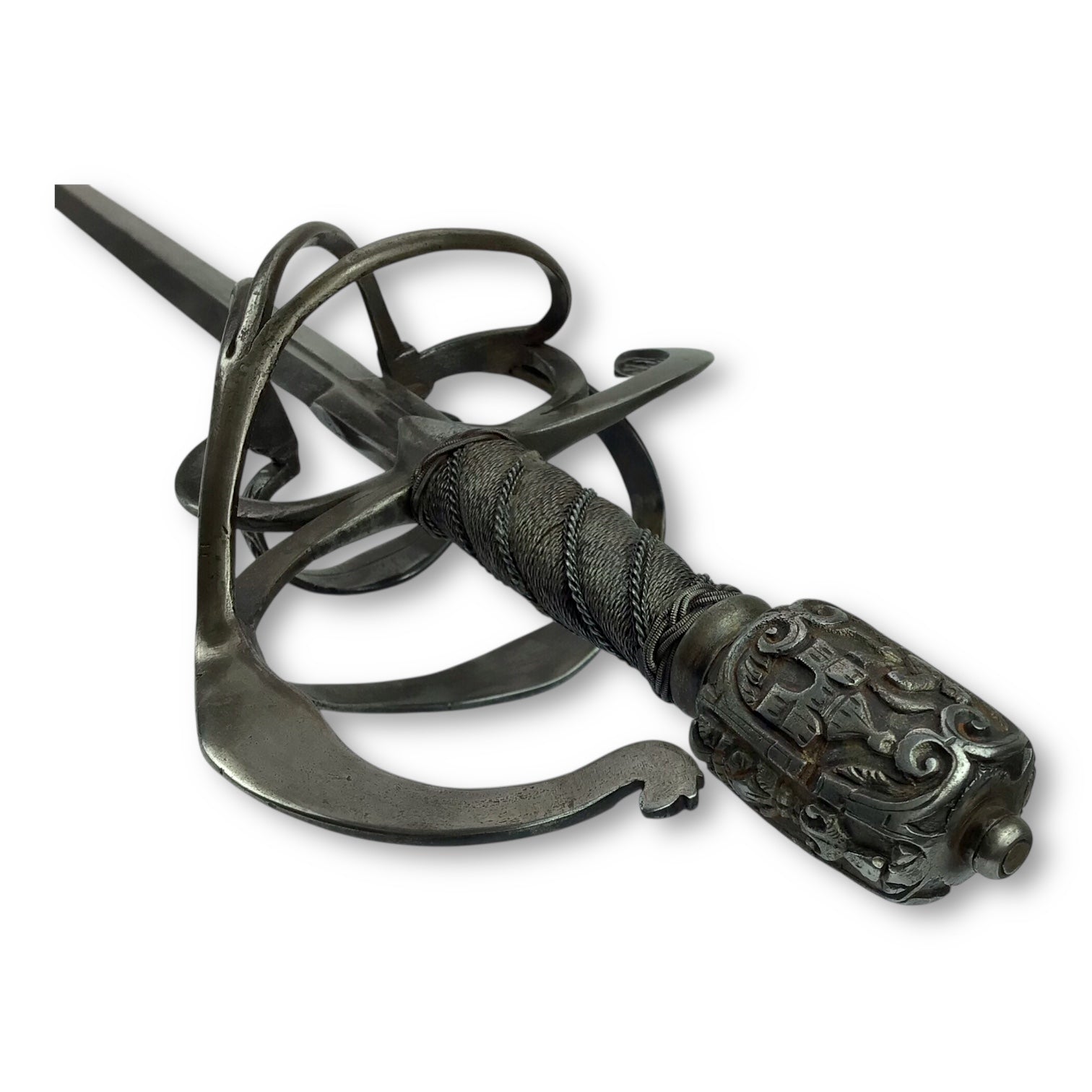 Chiseled Swept-Hilt Rapier - Damascus Blade and ornate Gold Inlays