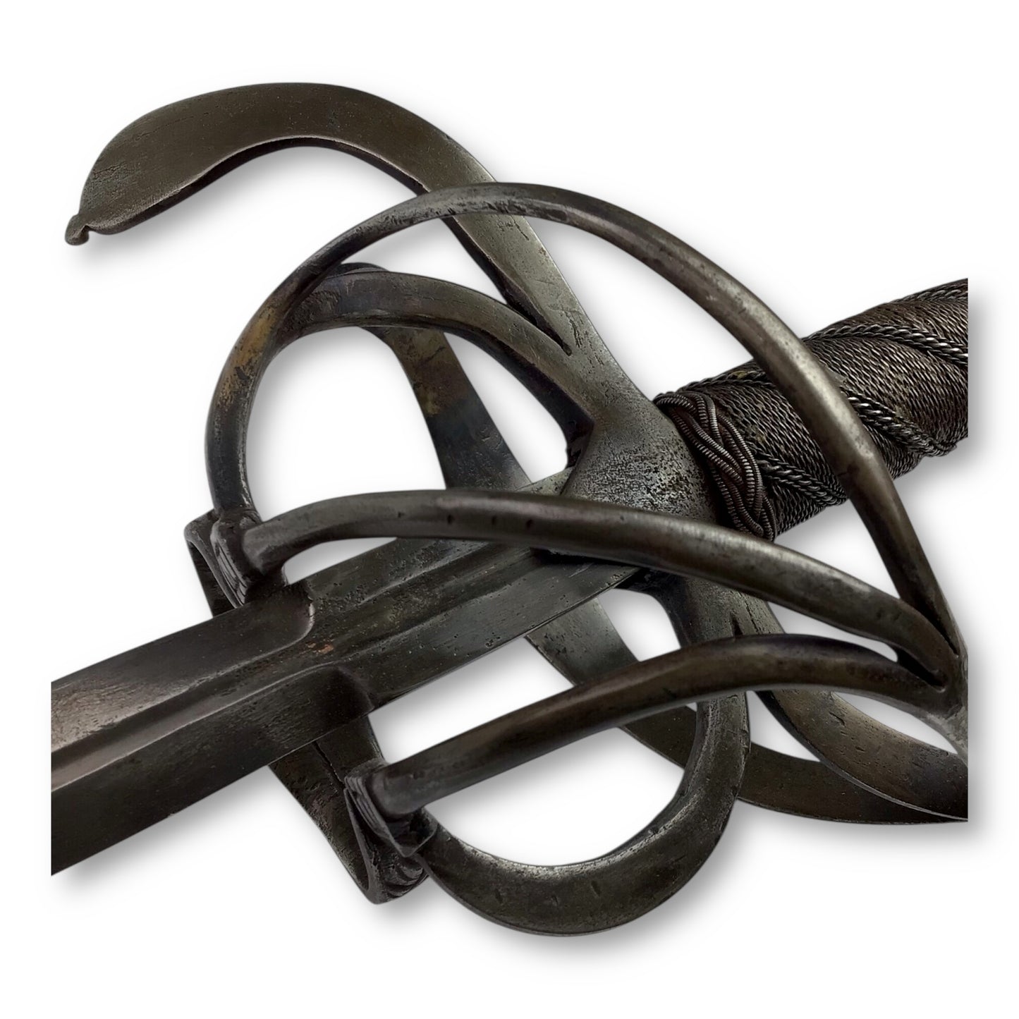 Chiseled Swept-Hilt Rapier - Damascus Blade and ornate Gold Inlays