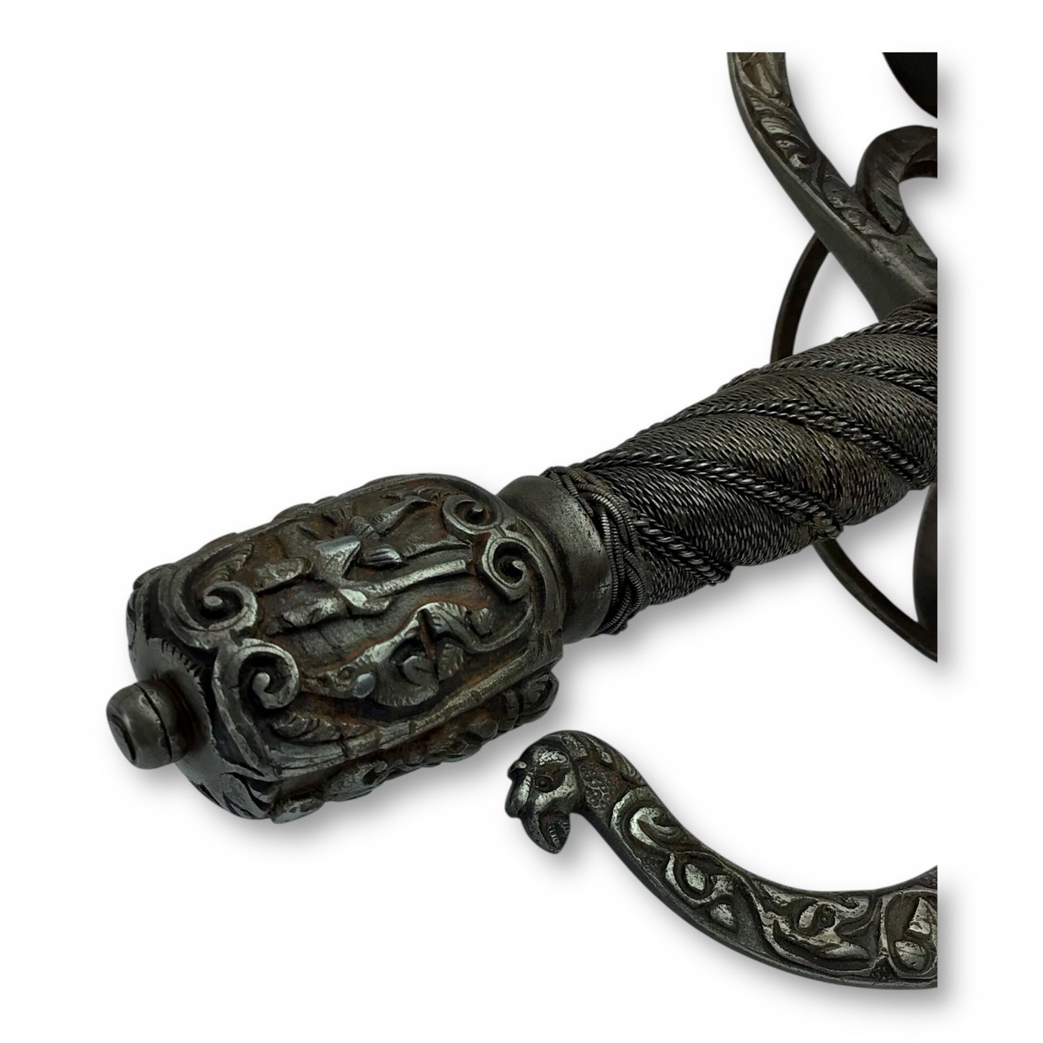 Chiseled Swept-Hilt Rapier - Damascus Blade and ornate Gold Inlays