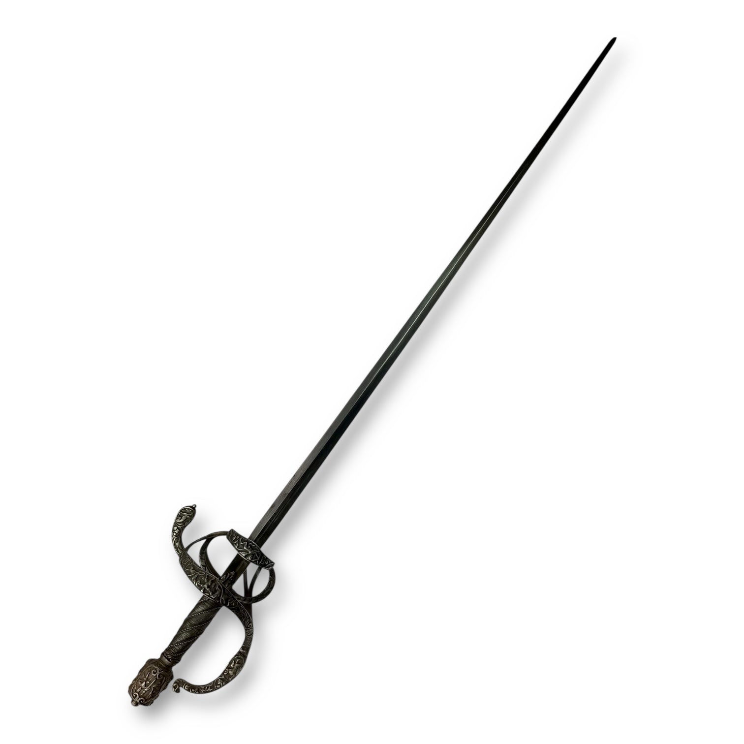 Chiseled Swept-Hilt Rapier - Damascus Blade and ornate Gold Inlays