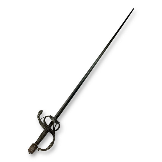 Chiseled Swept-Hilt Rapier - Damascus Blade and ornate Gold Inlays