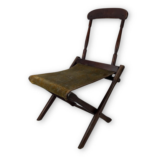 Civil War Folding Campaign Chair w/ Original Cloth Seat – Rare & Functional