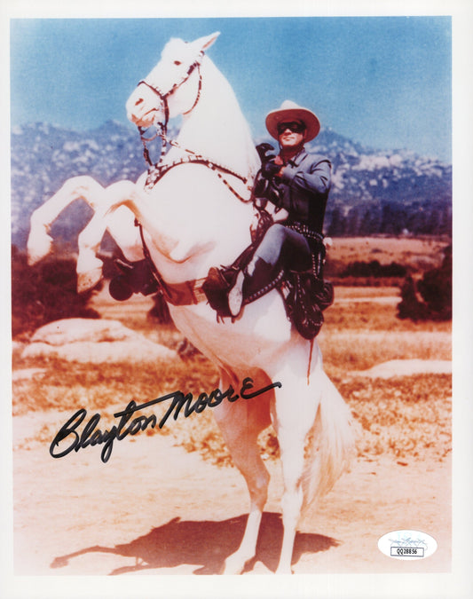 Clayton Moore as The Lone Ranger on Silver Signed Photo 8x10, JSA Certified Authentic QQ28856