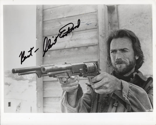 Clint Eastwood Signed Photo 8x10 – Pointing Two Pistols, Rare Collectible