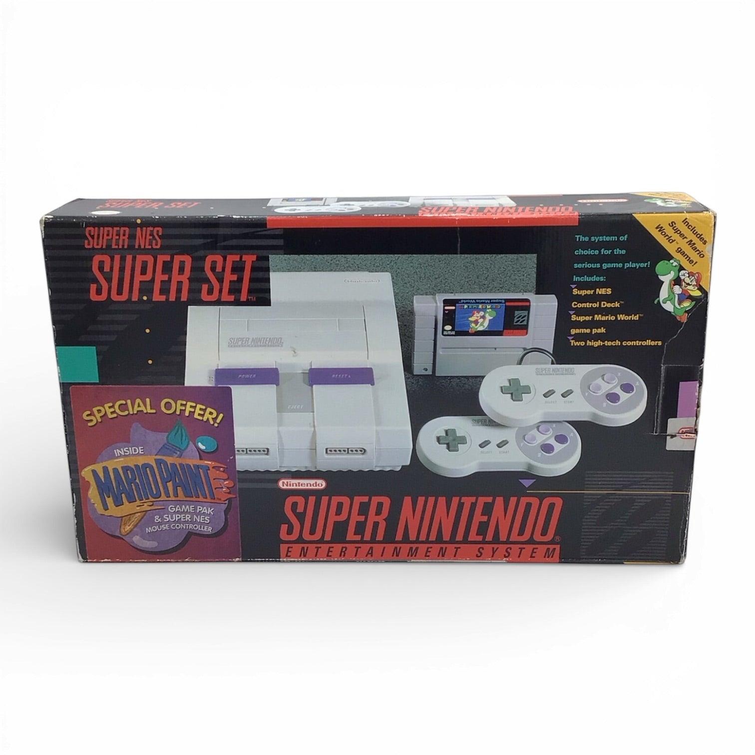 Complete Super Nintendo SNES Super Set with Mario Paint, Mouse Controller, & Super Mario World