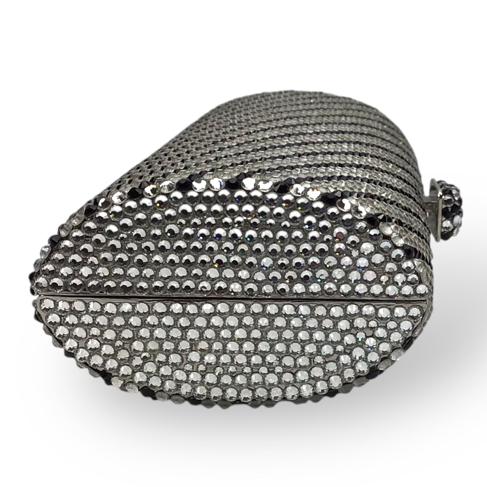 Crystal Covered Clutch in White Black Silver w/ Box & Strap