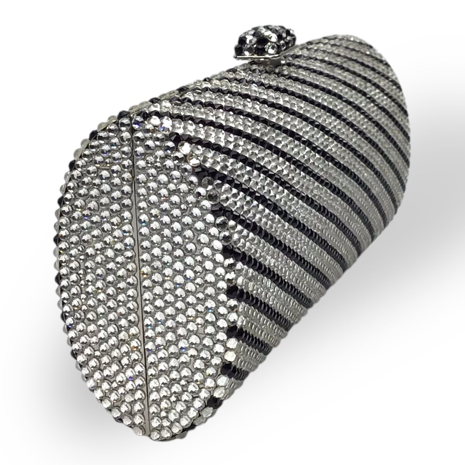 Crystal Covered Clutch in White Black Silver w/ Box & Strap