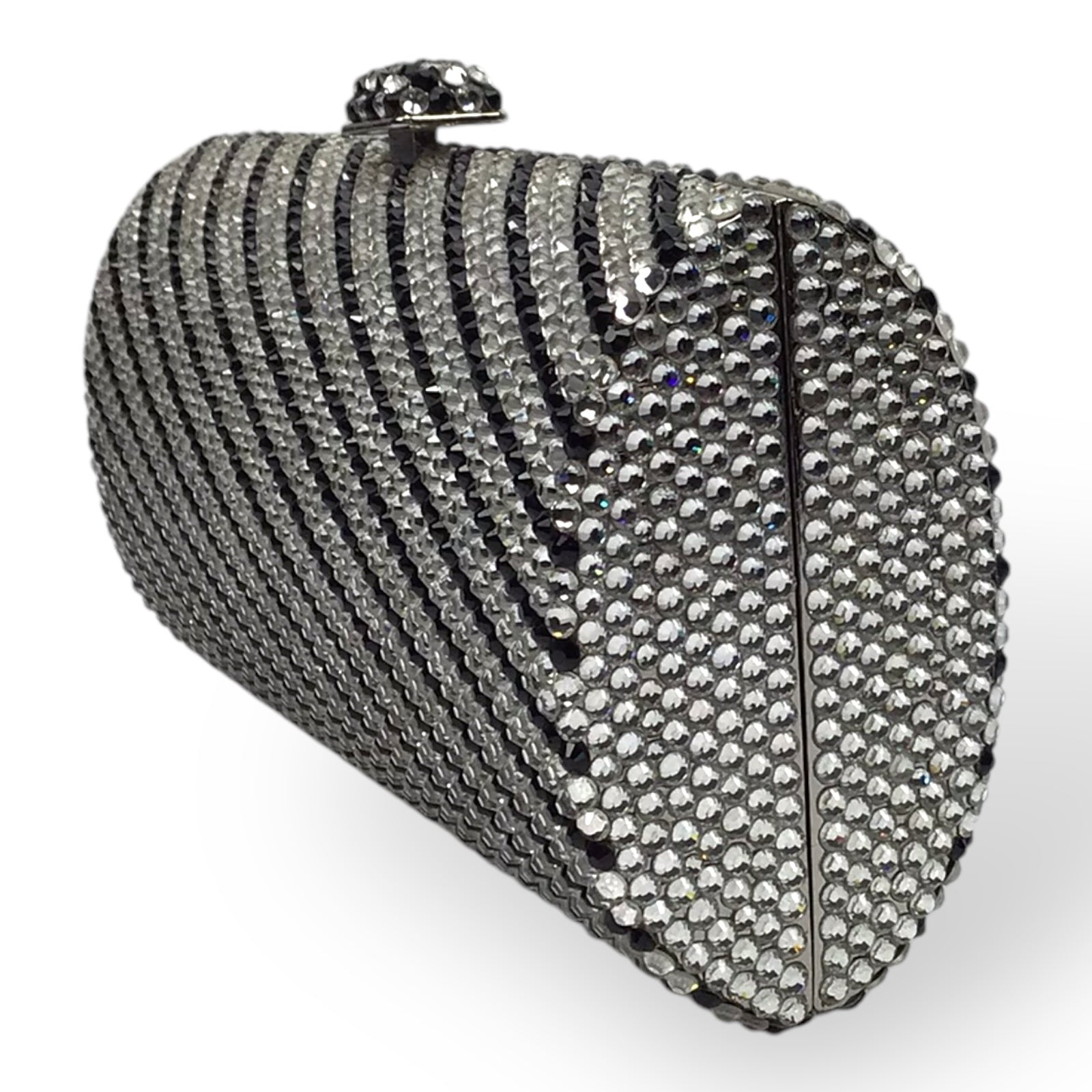 Crystal Covered Clutch in White Black Silver w/ Box & Strap