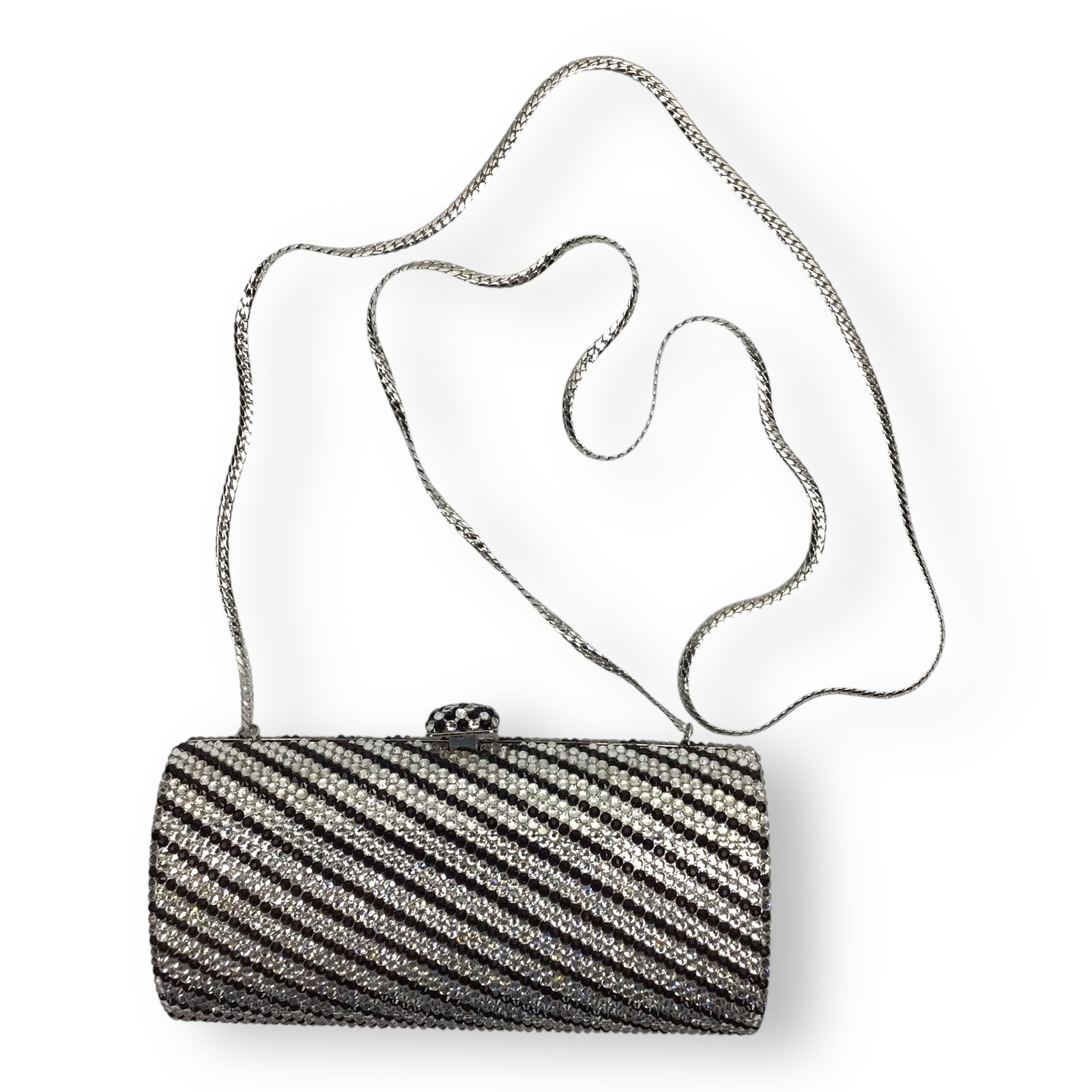 Crystal Covered Clutch in White Black Silver w/ Box & Strap