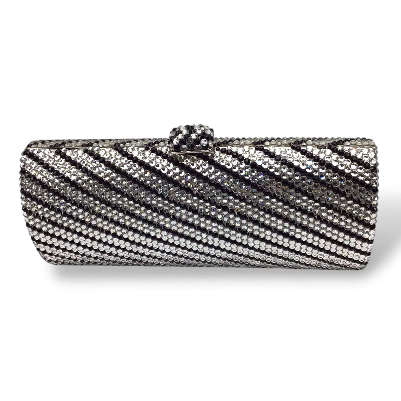 Crystal Covered Clutch in White Black Silver w/ Box & Strap