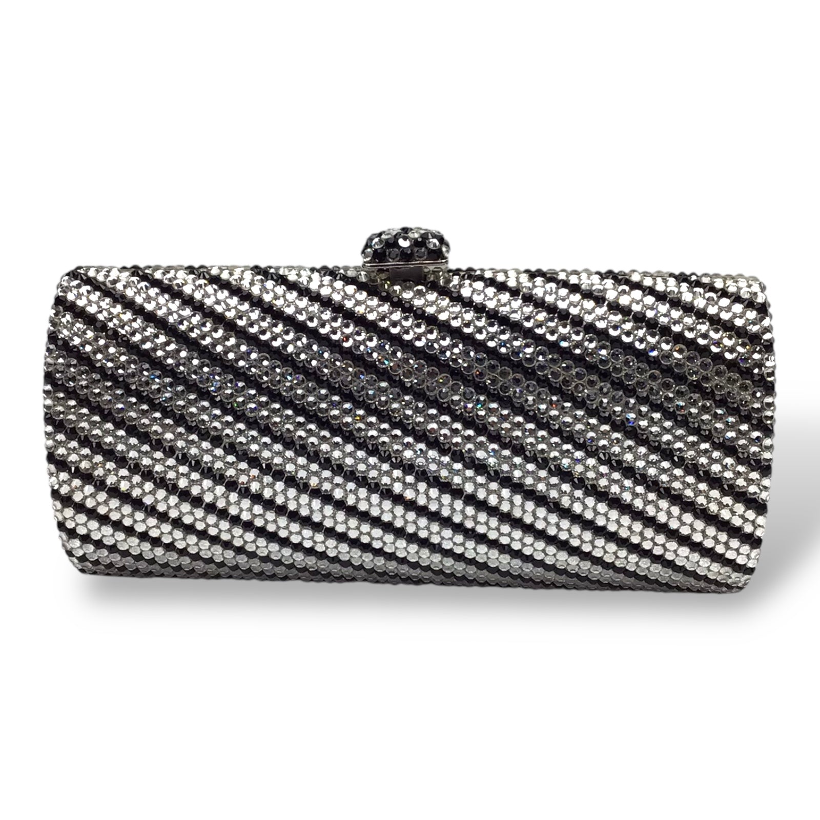 Crystal Covered Clutch in White Black Silver w/ Box & Strap