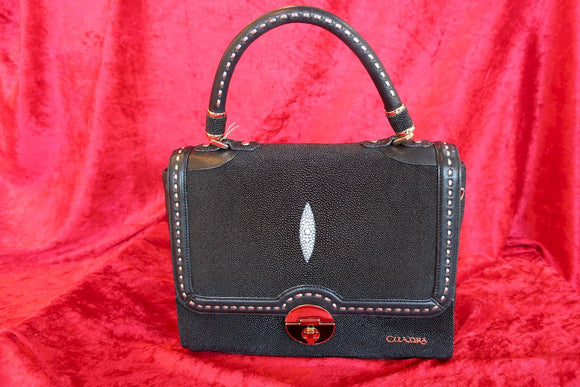 Cuadra Black Stingray And Leather W/Gold Accents Handbag