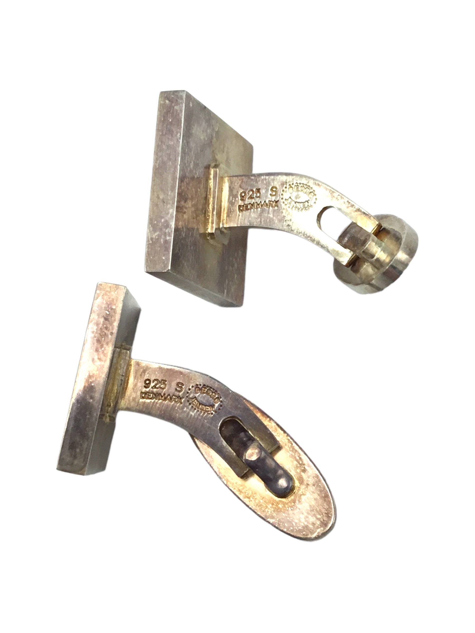 Cufflinks Designer Magnus Stephensen Vintage Georg Jensen Denmark Sterling Silver and Inlaid Copper Enamel Domino Cufflinks Pair by Magnus Stephensen (1903-1984) Design #87